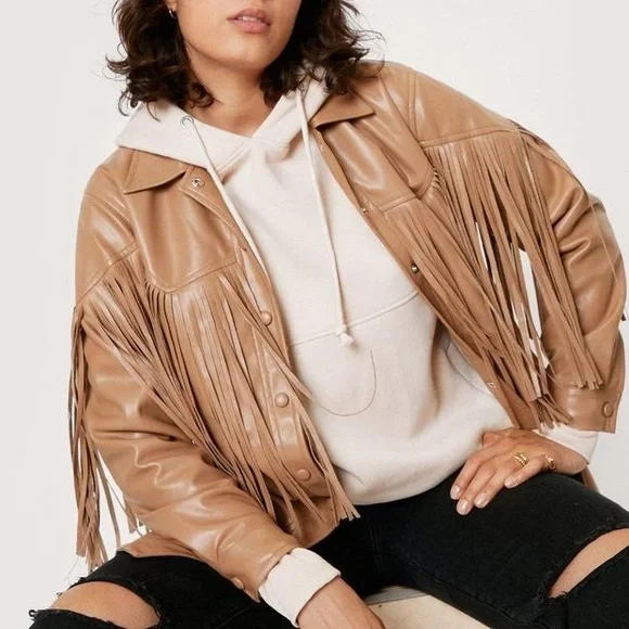 Nasty Gal WESTERN FRINGED FAUX LEATHER COAT - Picture 1 of 7